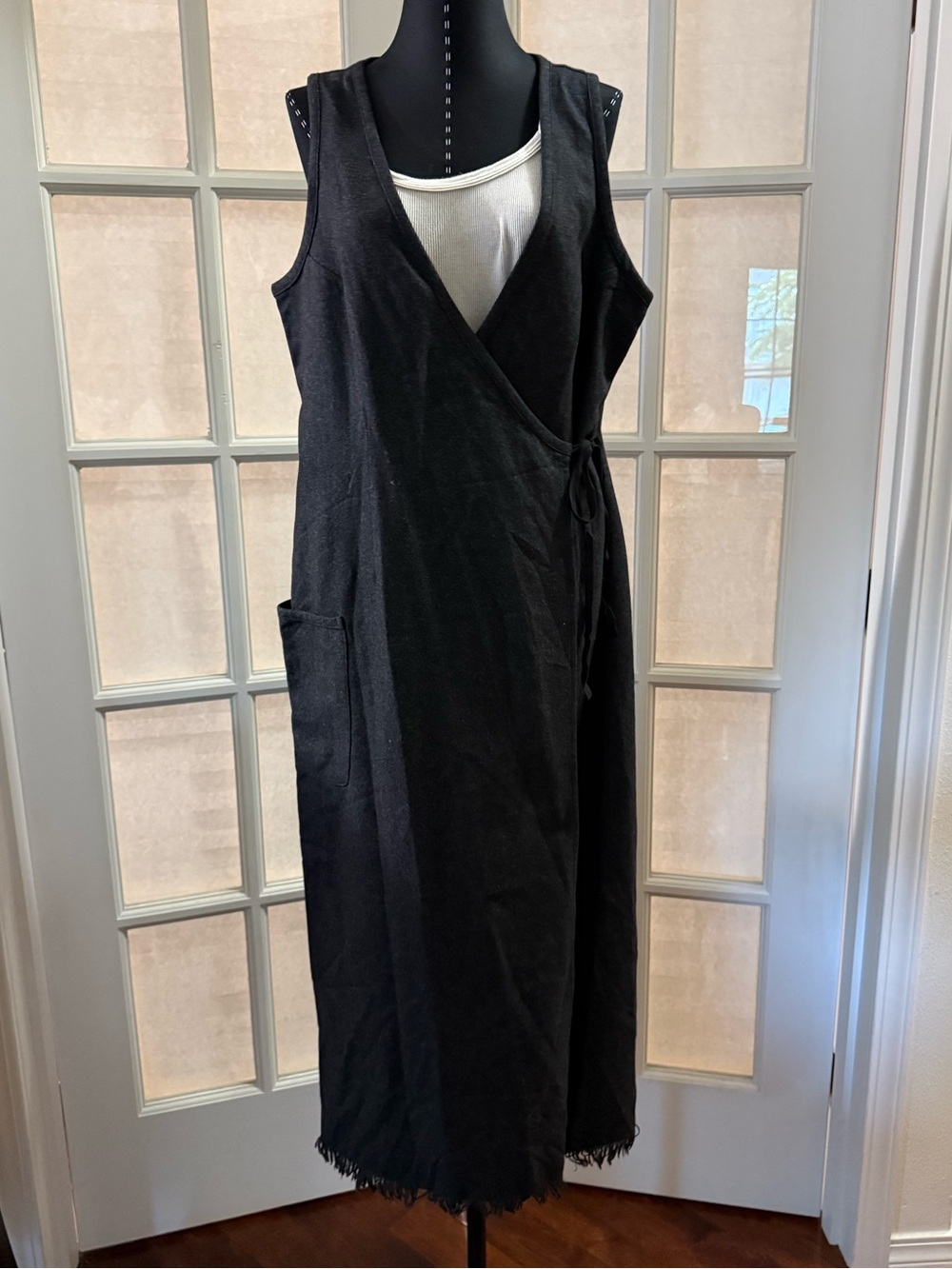 Eddie Bauer Charcoal Grey Sleeveless Wrap Midi Dress with Side Pocket